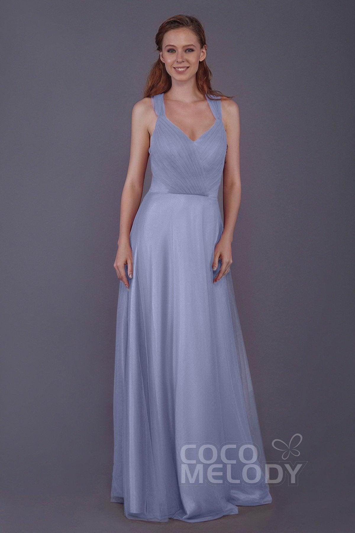 Sheath-Column Floor Length Tulle Bridesmaid Dress PR3496 - COCOMELODY